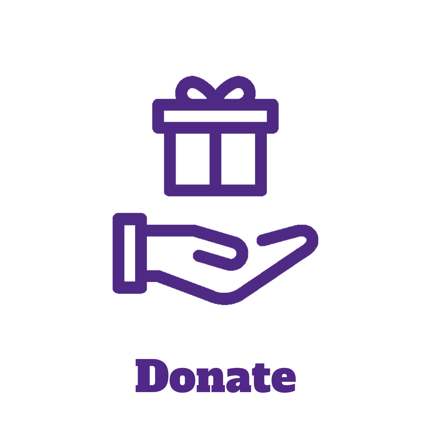 hand with a gift box hovering over it and the word "donate"