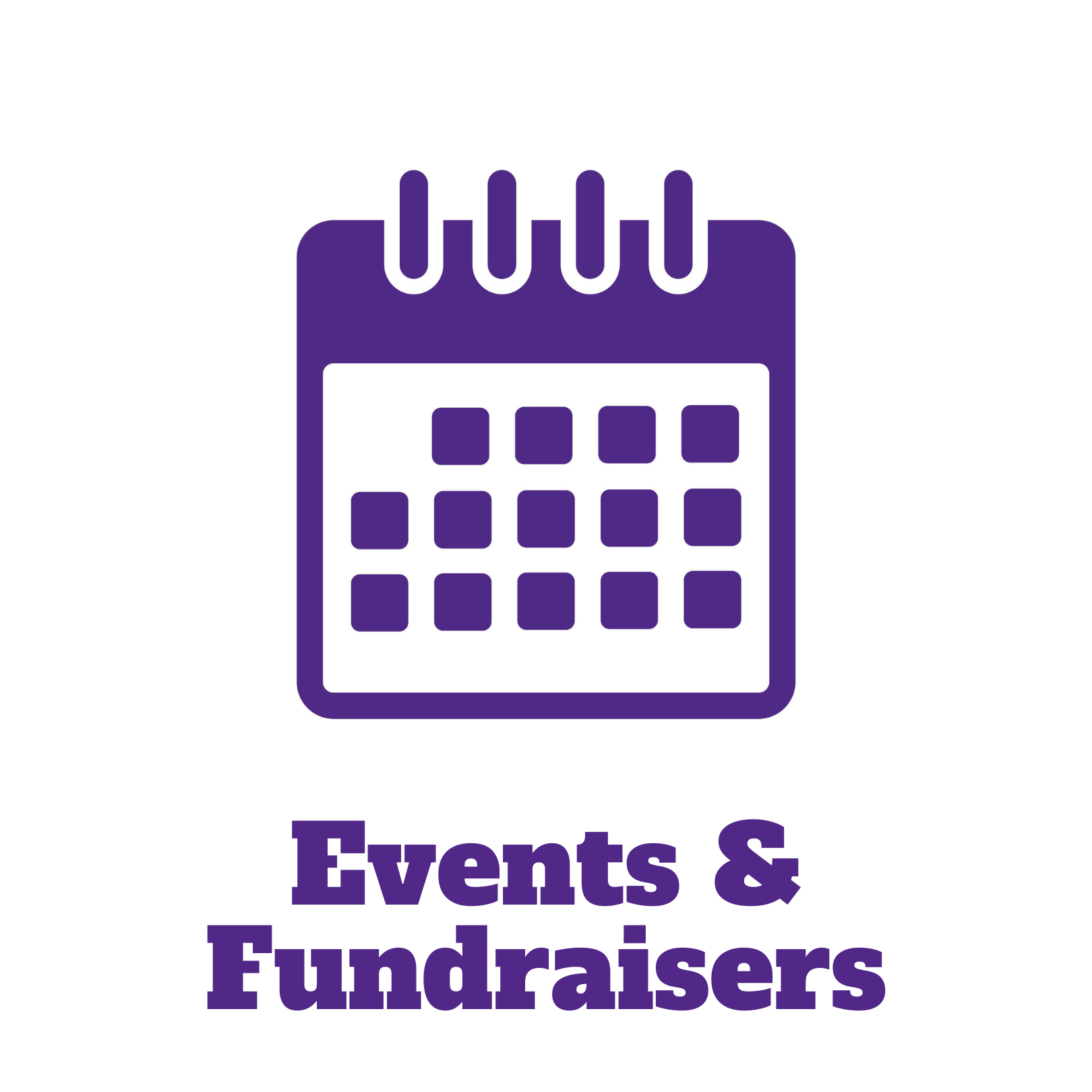 a calendar icon with the words "events and fundraisers"